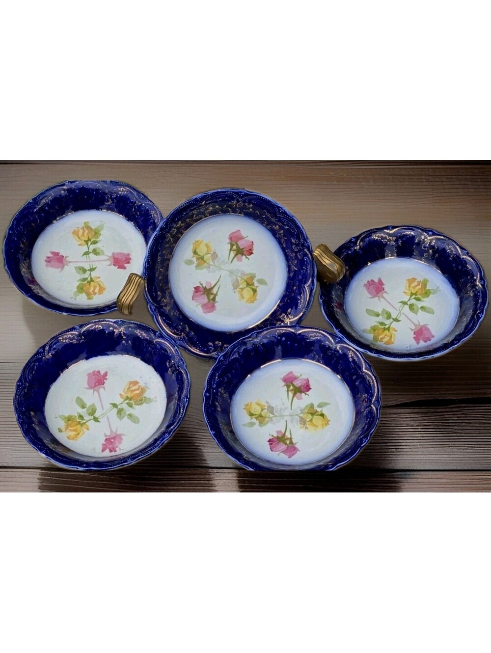 5 Wood & Sons Trent Series Flow Blue Berry Bowls Roses Pink & Yellow 5"